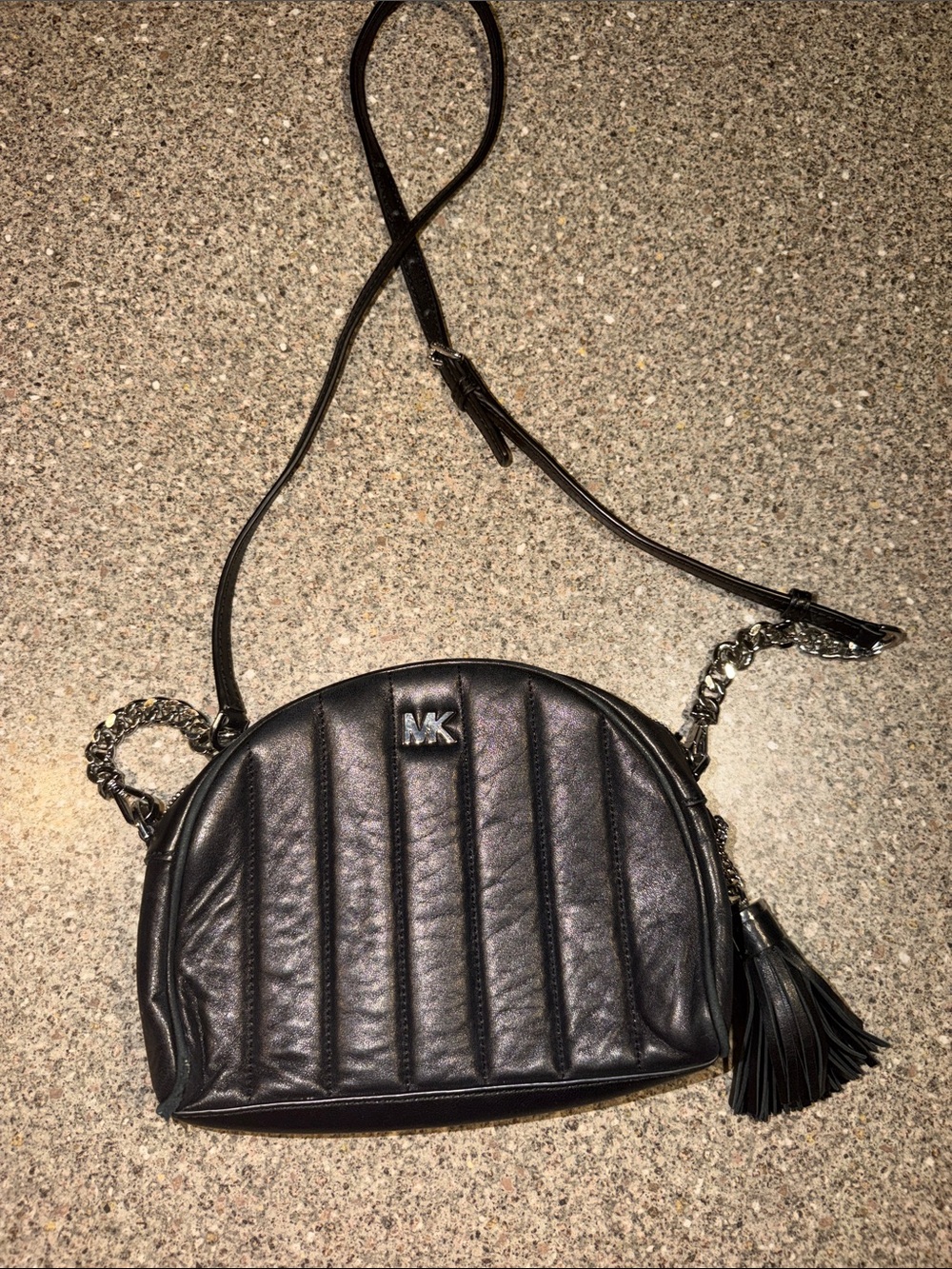Michael Kors Black Quilted Leather Dome Crossbody with Tassel